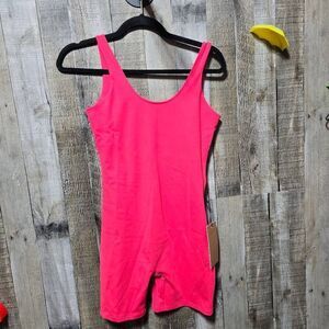 Girlfriend Collective Hot Pink Bike Leotard Short Romper NWT